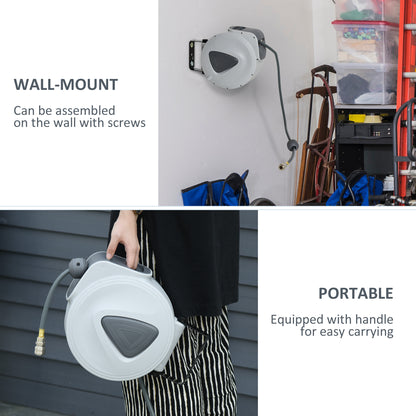 DURHAND Retractable Air Hose Reel, Wall Mount Auto Rewind Hose- Reel, 15m+ 140cm Diameter 3/ 8" 9.5mm, Connector 1/ 4" BSP, Grey