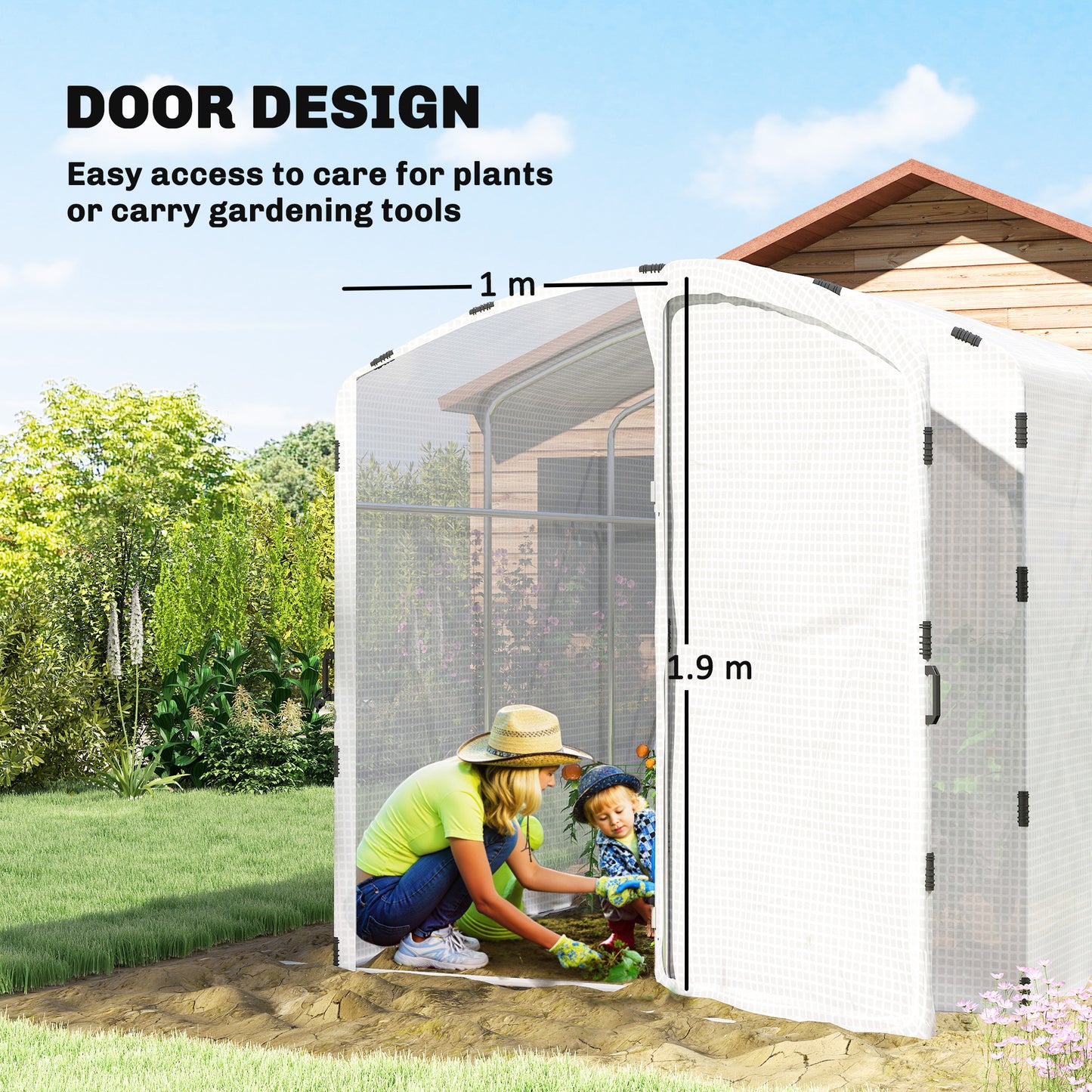 Outsunny Polytunnel Greenhouse Walk-in Grow House with UV-resistant PE Cover, Door and Galvanised Steel Frame, 3 x 2 x 2m, White