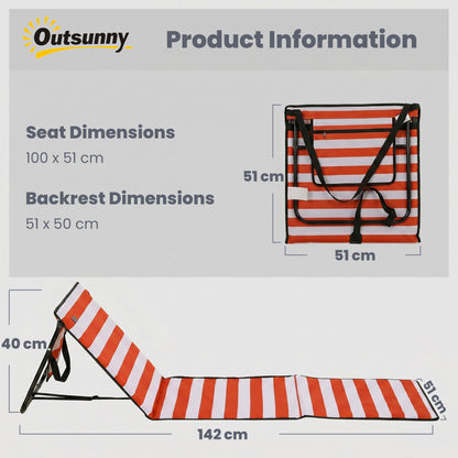 Outsunny Set of 2 Foldable Garden Beach Chair Mat, Outdoor Sun Lounger Seats with Adjustable Back, Magazine Pocket, Carry Strap