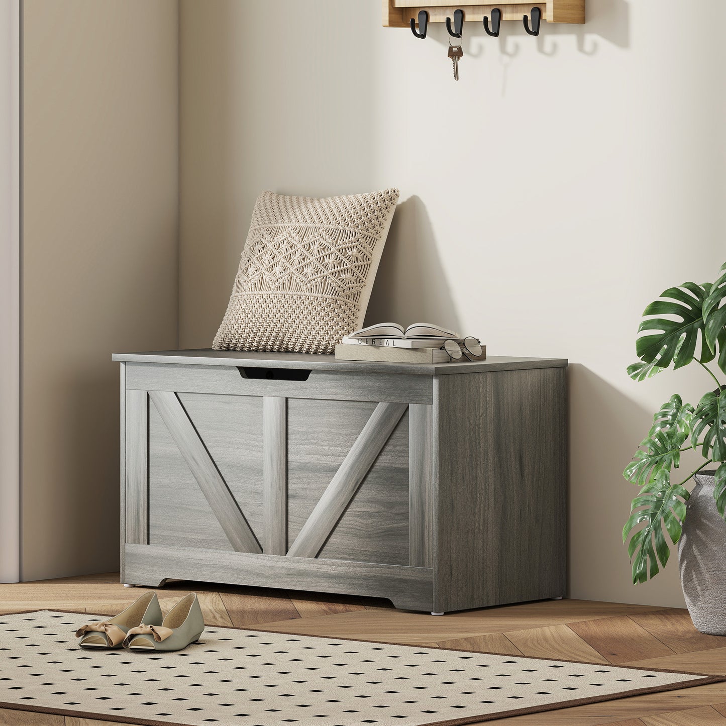 HOMCOM 100L Home Storage Box, with Safety Hinges - Charcoal Grey--ChewyGames-ChewyGames