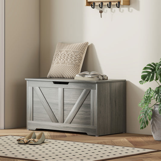 HOMCOM 100L Home Storage Box, with Safety Hinges - Charcoal Grey--ChewyGames-ChewyGames
