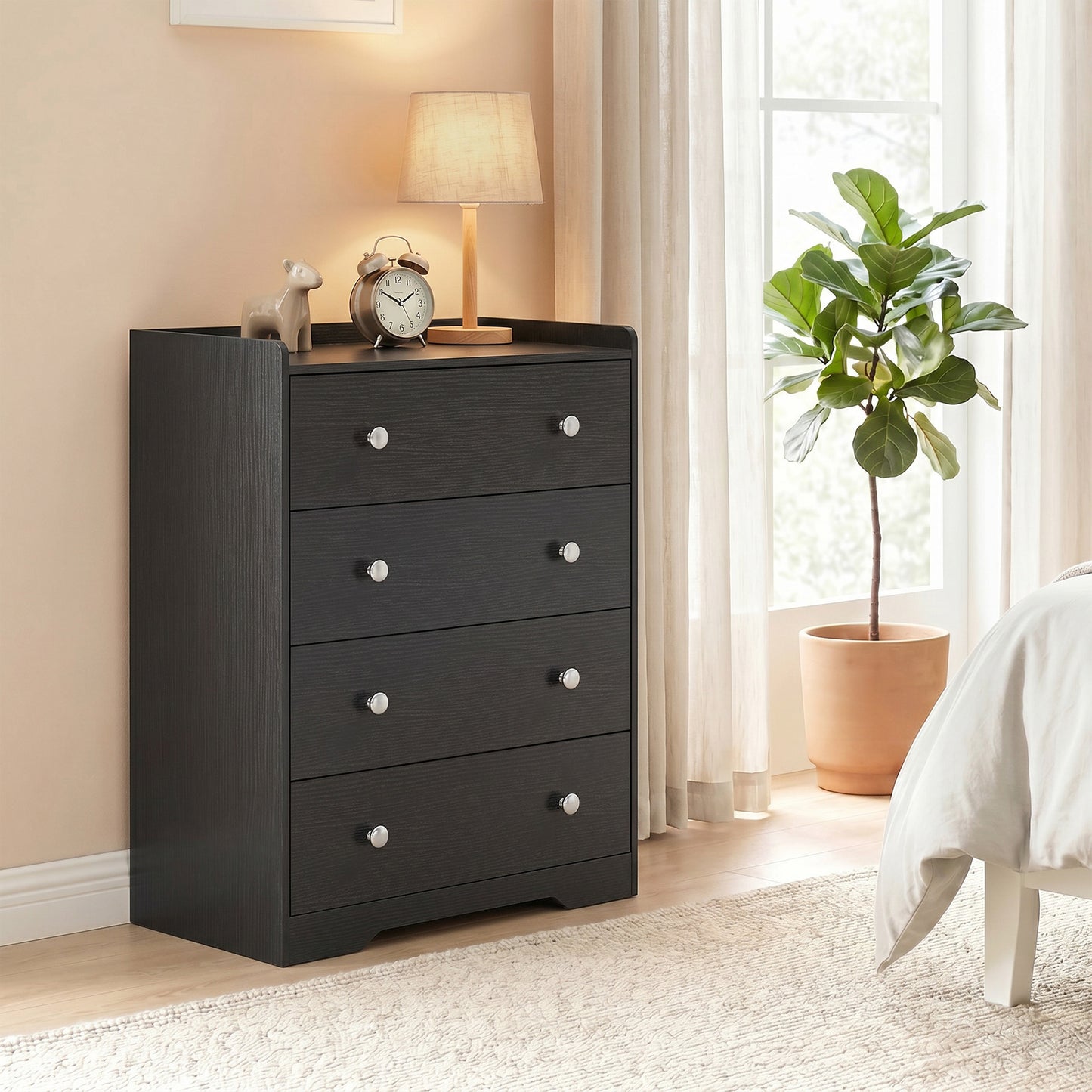 HOMCOM 4 Drawer Chest of Drawers, Modern Dresser for Bedroom, Storage Cabinet for Living Room Entryway, Black Wood Effect