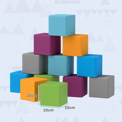 HOMCOM 12 PCs Soft Play Blocks, Soft Foam Toy, Building and Stacking Blocks for Kids, Grey
