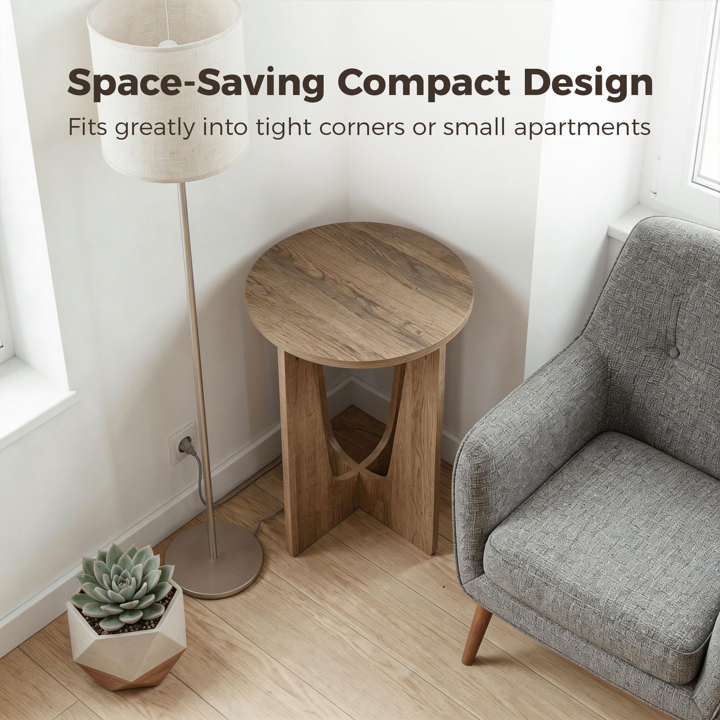 HOMCOM End Table Compact Round Side Table with Curved Legs in Coffee Wood Effect