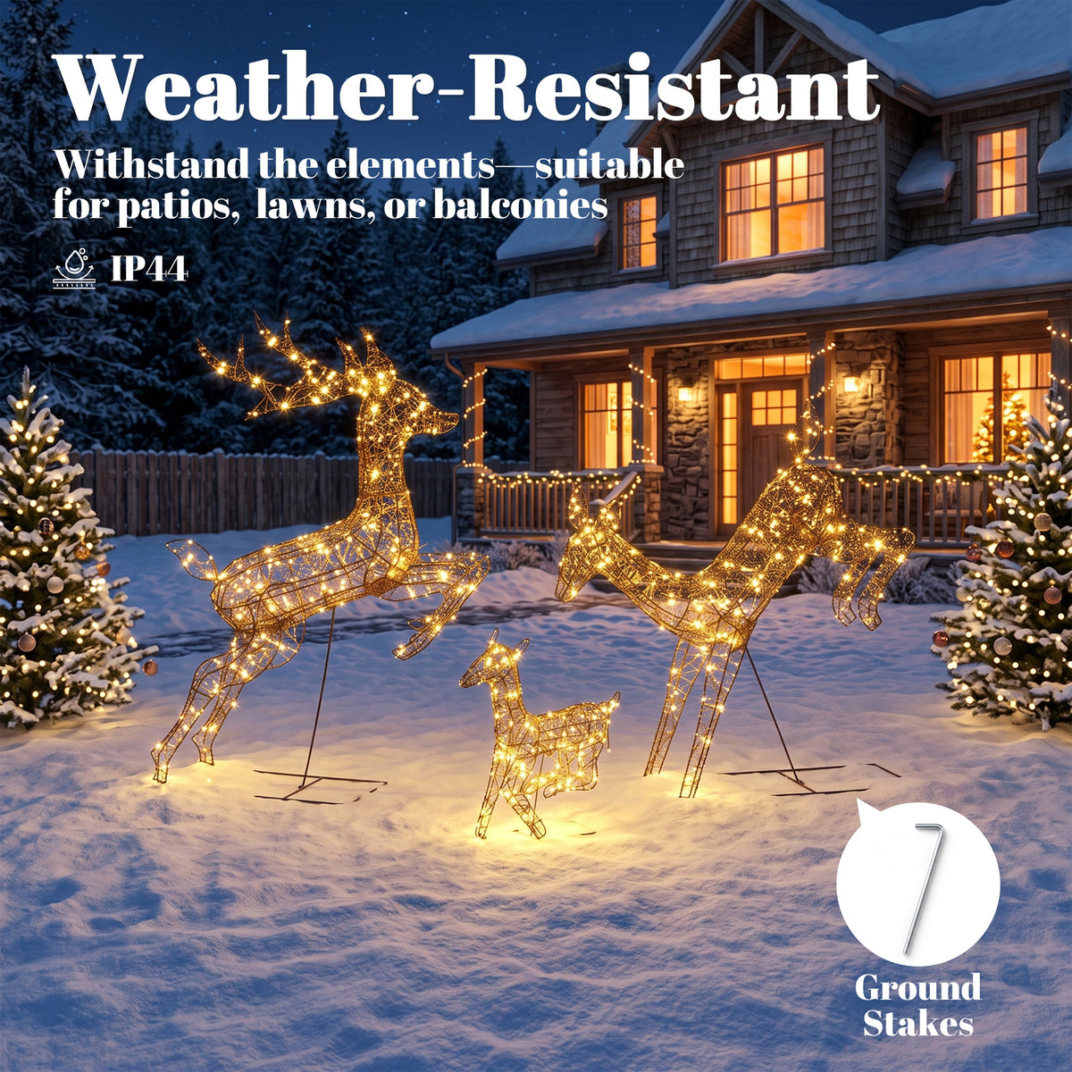 Outsunny 3-Piece Light Up Deer Family Set of 3, Lighted Reindeer Christmas Decorations Outdoor with 200 LED Lights, Brown