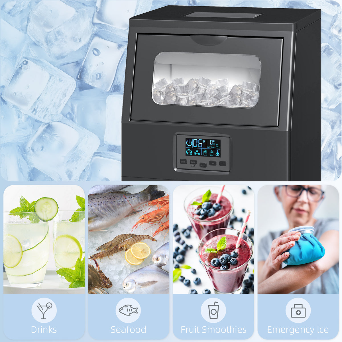 HOMCOM Commercial Ice Maker with 4kg Ice Storage - Black
