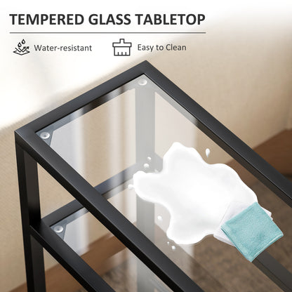 HOMCOM 3-Tier Side Table, Narrow End Table with Storage Shelf and Tempered Glass Tabletop for Small Spaces, Black-End Tables-ChewyGames-ChewyGames