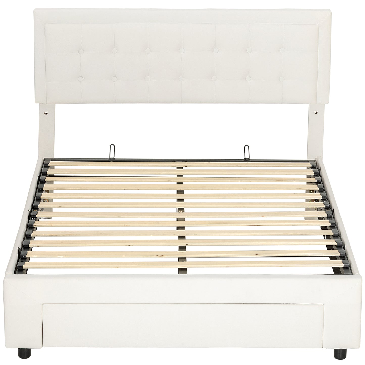 HOMCOM Double Ottoman Bed Frame, with Front Drawer Cream
