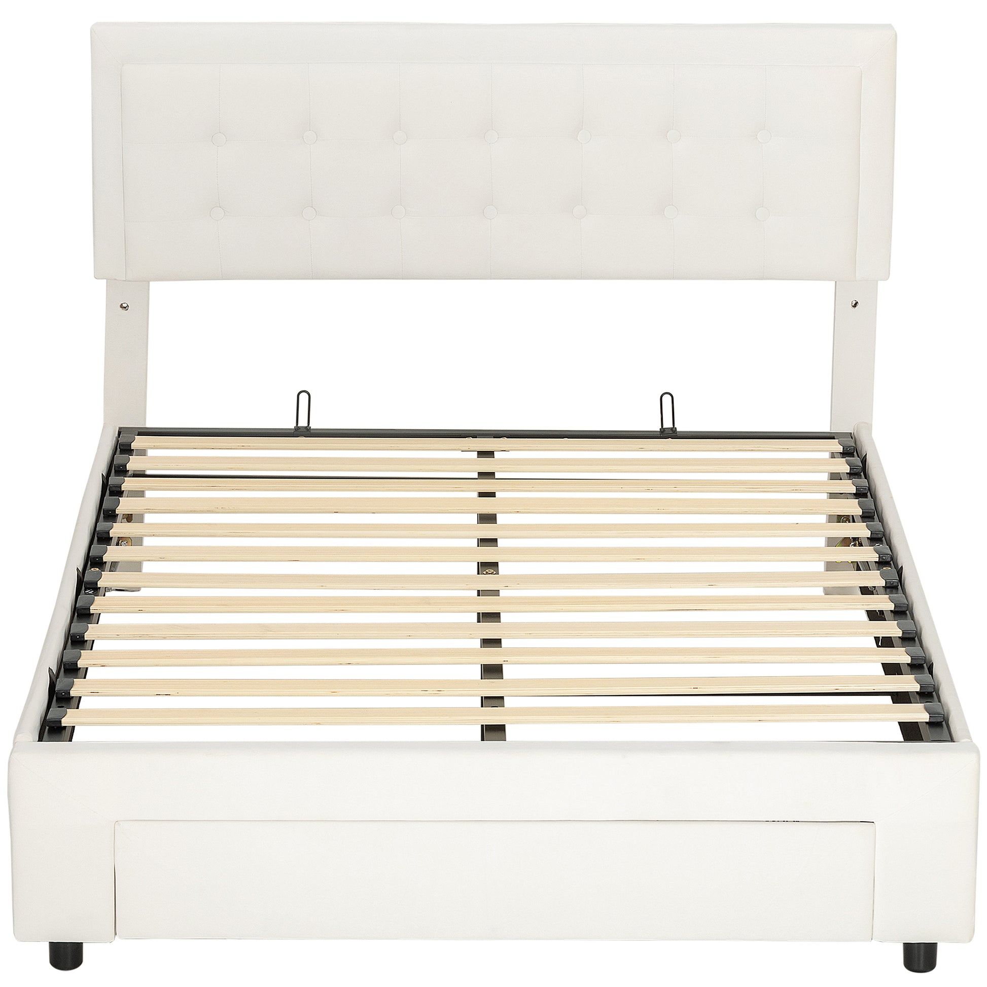 HOMCOM Double Ottoman Bed Frame, with Front Drawer - Cream-Beds & Bed Frames-ChewyGames-ChewyGames