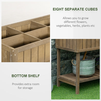 Outsunny Wooden Herb Planter Raised Bed Container Garden Plant Stand Bed 8 Boxes 110L x 46W x 76Hcm Brown