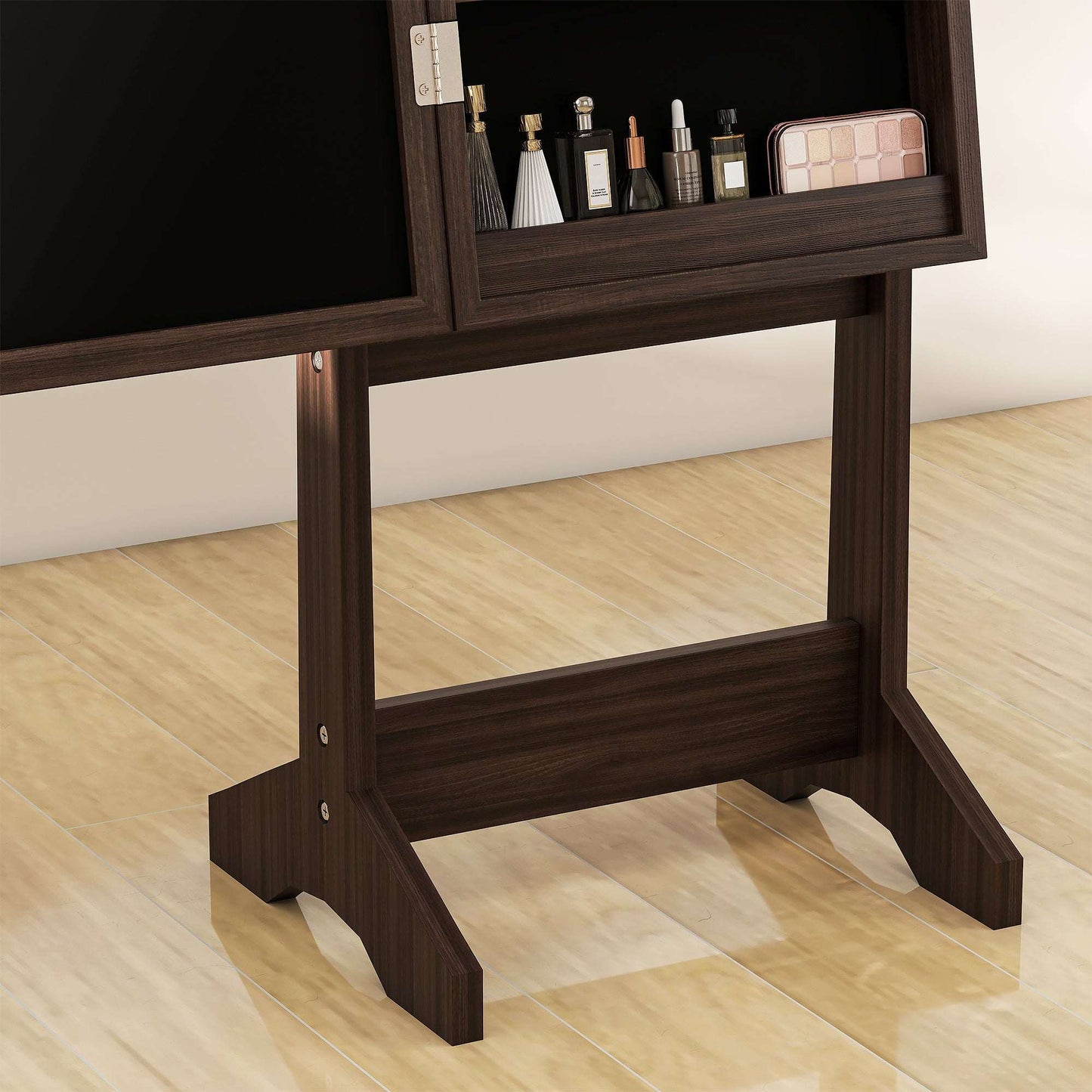 HOMCOM Freestanding Mirrored Jewellery Storage Cabinet - Dark Brown