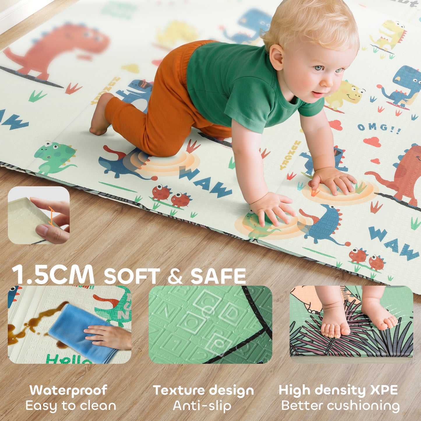 AIYAPLAY Baby Play Mat, Double Sideded Foldable Kids Crawling Mat, Reversible & Waterproof, Dinosaur--ChewyGames-ChewyGames