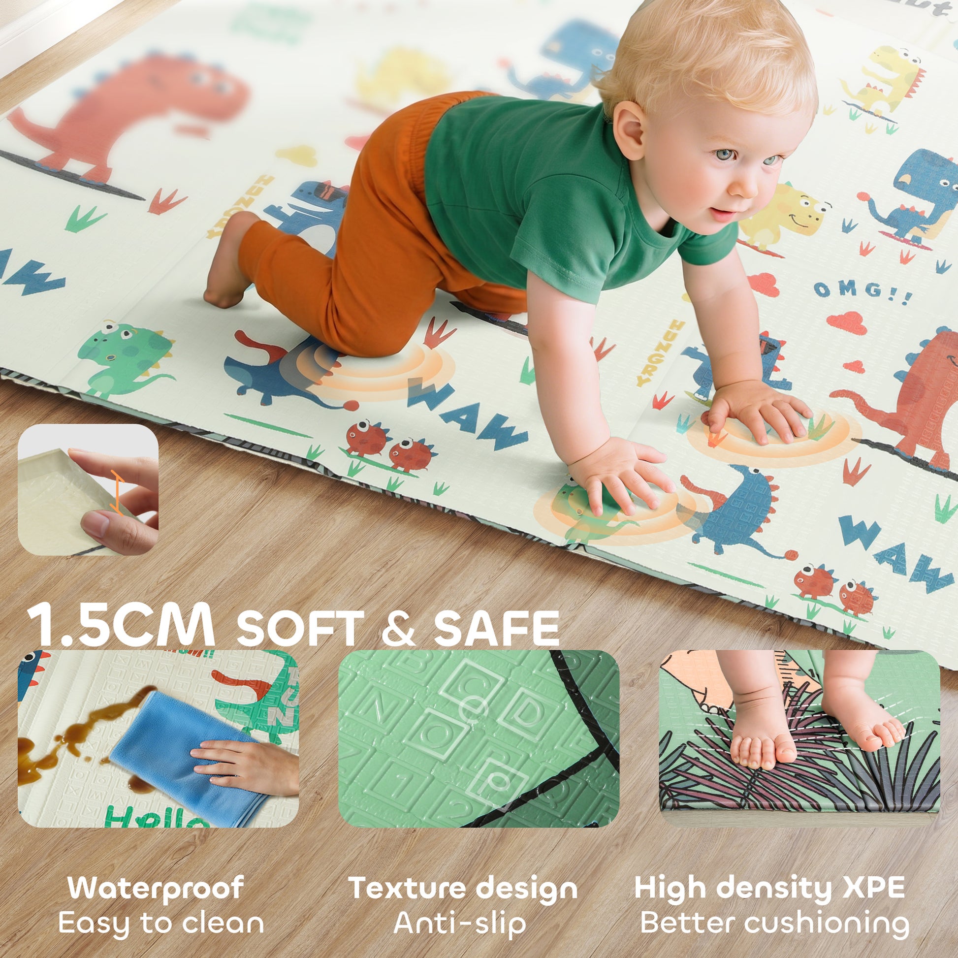 AIYAPLAY Baby Play Mat, Double Sideded Foldable Kids Crawling Mat, Reversible & Waterproof, Dinosaur--ChewyGames-ChewyGames