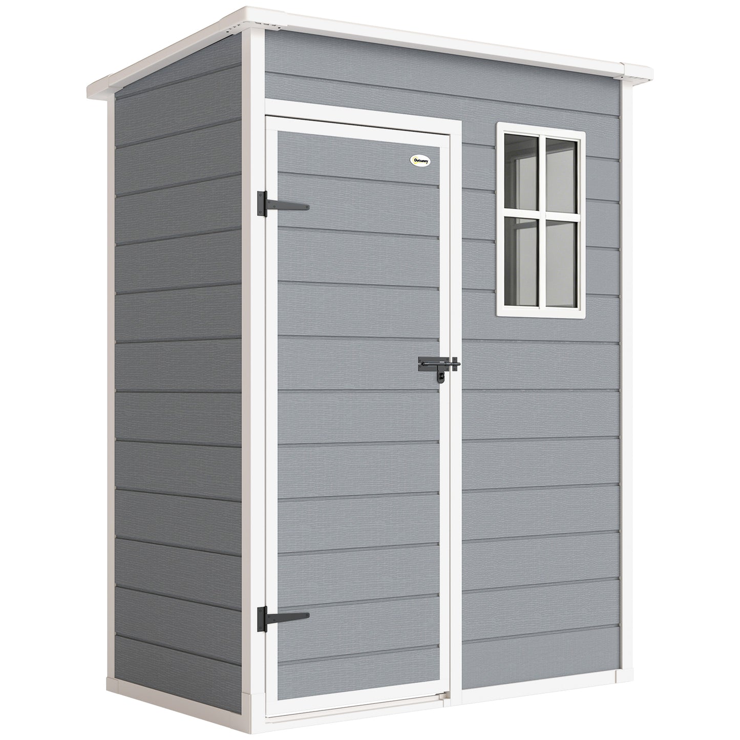 Outsunny 5' x 3' Plastic Garden Shed with Floor, Outdoor Storage Shed with Lockable Door, Window and Vent for Garden, Patio, Grey