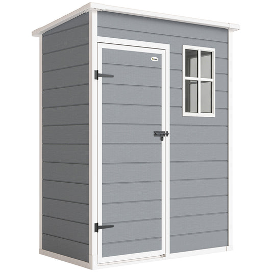 Outsunny 5' x 3' Plastic Garden Shed with Floor, Outdoor Storage Shed with Lockable Door, Window and Vent for Garden, Patio, Grey