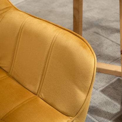 HOMCOM Accent Chair, Velvet Upholstered Vanity Tub Chair with Flared Armrests, Slanted Back, Solid Wood Legs, Comfy Padding Armchair, Home Bedroom Furniture Seating, Yellow