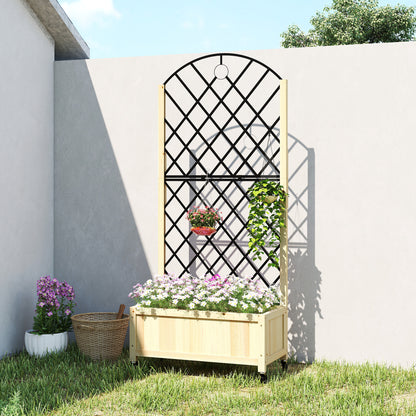 Outsunny Raised Garden Bed with Metal Trellis, Wooden Elevated Planter Box with Lockable Wheels, Outdoor Raised Planter, Natural