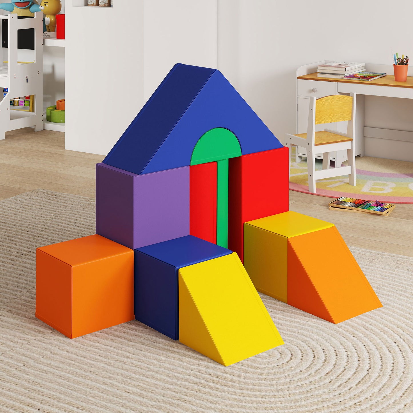 HOMCOM 11-Piece Kids Soft Play Set, Foam Block, Toys for Climbing, Crawling, Multicoloured