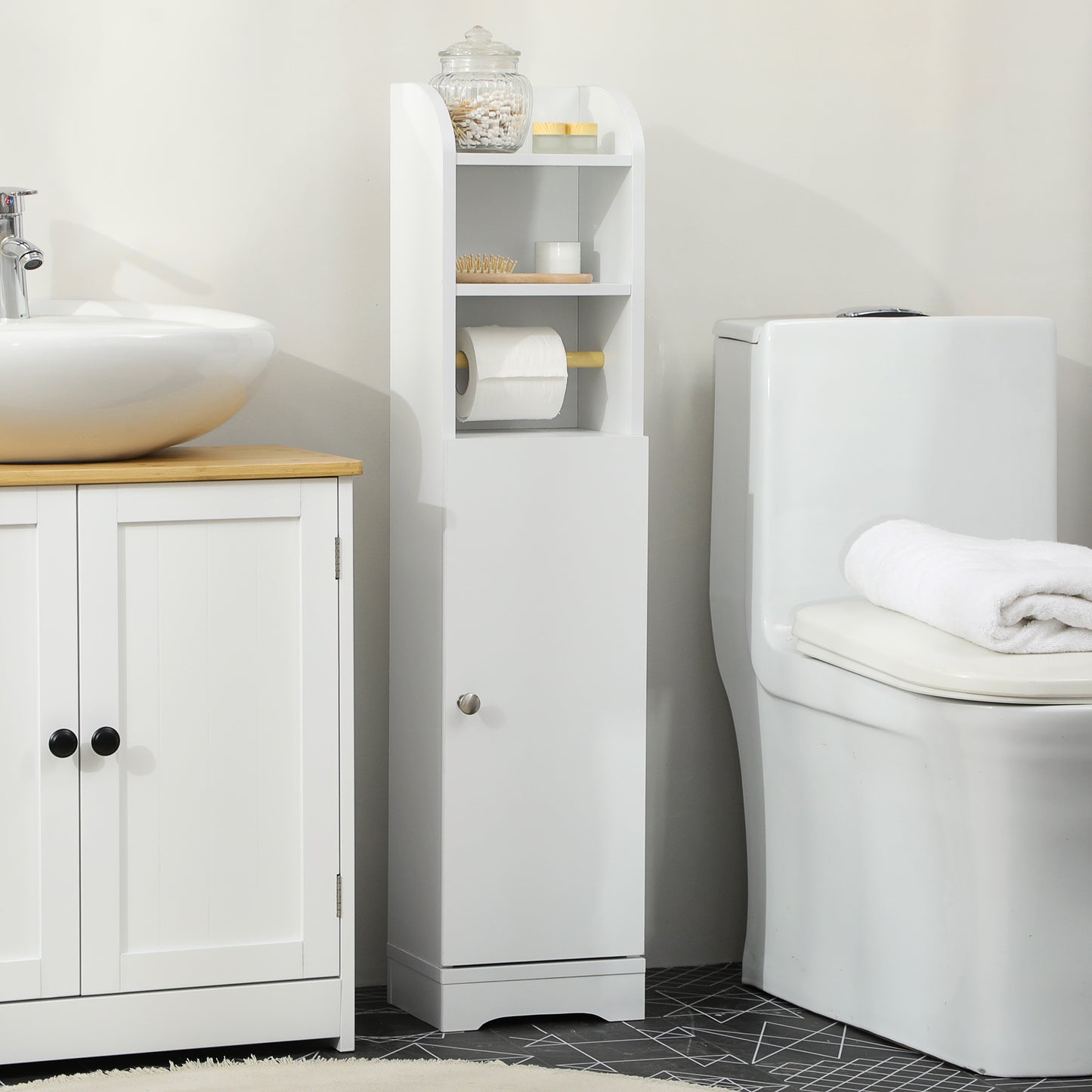 kleankin Multi-Storage Narrow Bathroom Cabinet - White--ChewyGames-ChewyGames