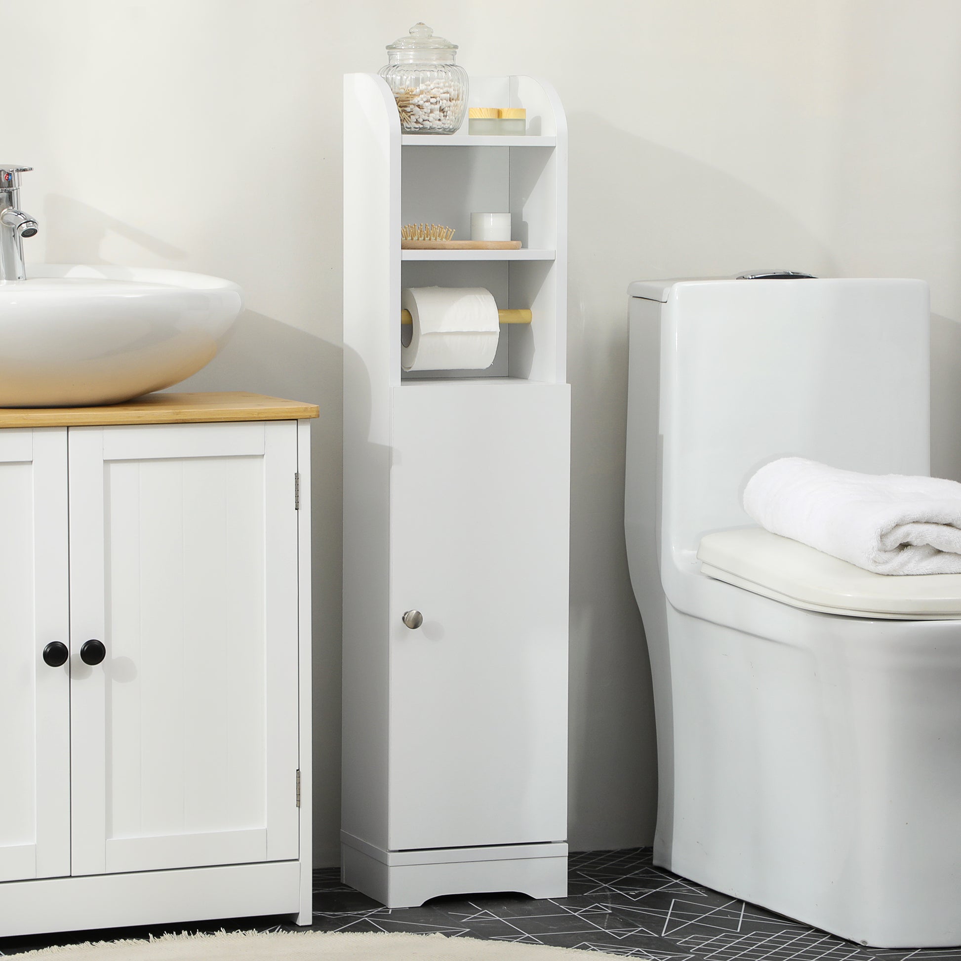 kleankin Multi-Storage Narrow Bathroom Cabinet - White--ChewyGames-ChewyGames