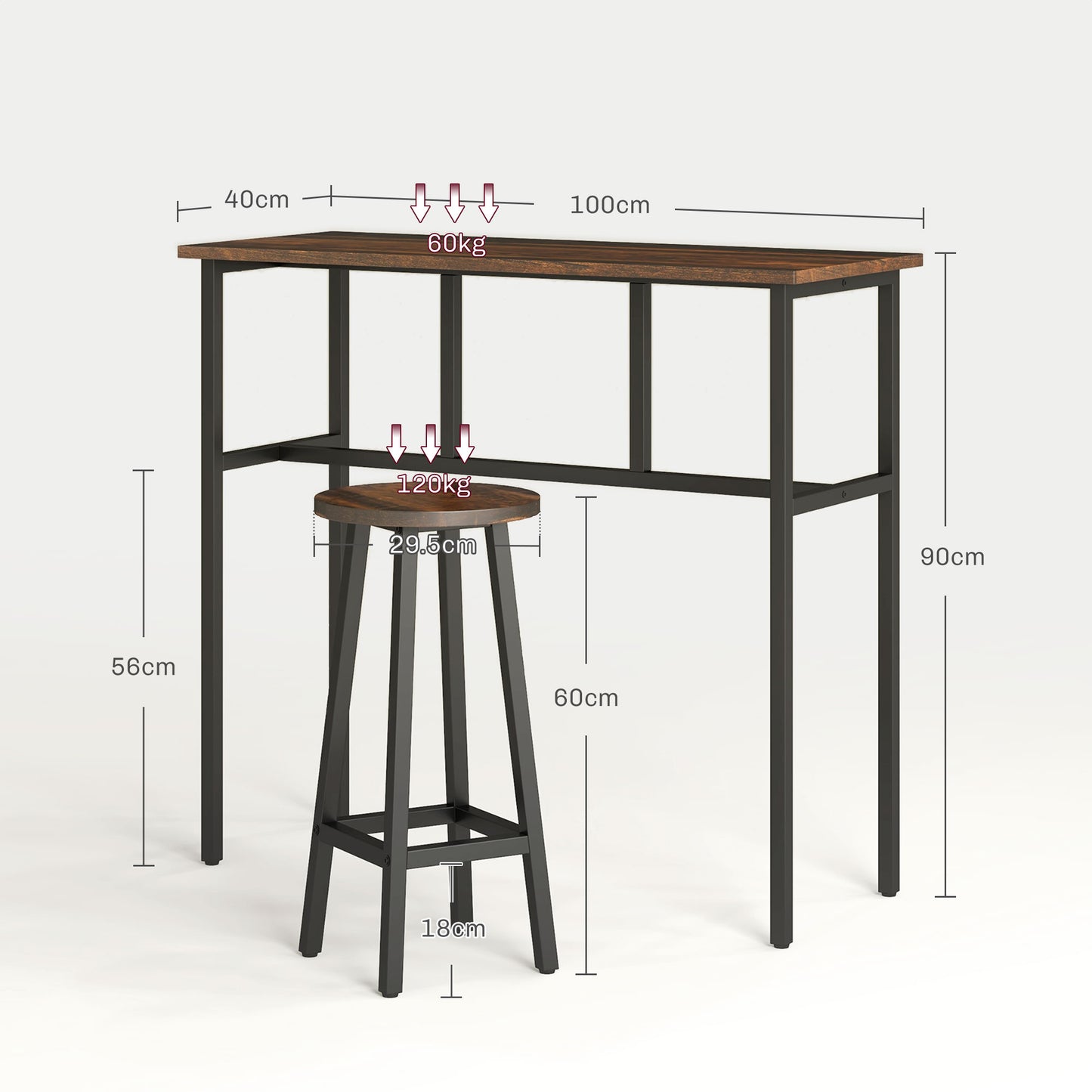 HOMCOM 6-Piece Bar Table Set, Counter Height Kitchen Dining Set with 2 High Tables & 4 Stools, Space Saving Compact Bar Furniture for Small Kitchens and Flats, Multiple Arrangements, Rustic Brown