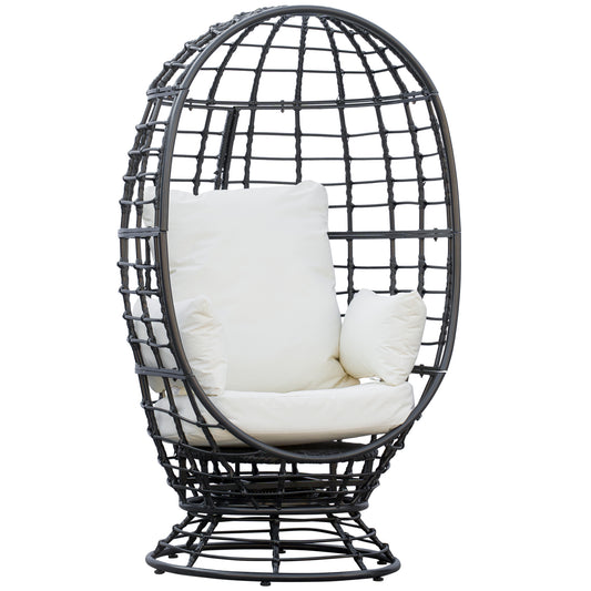 Outsunny 360° Swivel Egg Chair, Garden Rattan Swivel Chair with Thickened Cushion and Pillow, 150 KG Capacity for Indoor Outdoor, Balcony, Patio, Black