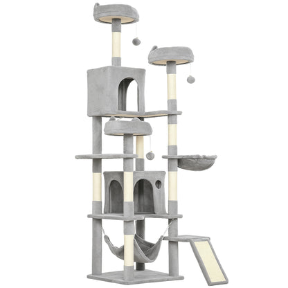 PawHut Cat Tree, 192 cm Large Multi-Level Cat Tower for Indoor Kittens with 8 Scratching Posts, 3 Plush Beds, 2 Hammocks