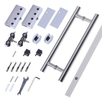 HOMCOM 90cm Modern Sliding Door Set Kit w/ Frosted Glass Door Aluminium Rail Opaque Home Decoration DIY Office Style-Home Doors-ChewyGames-ChewyGames