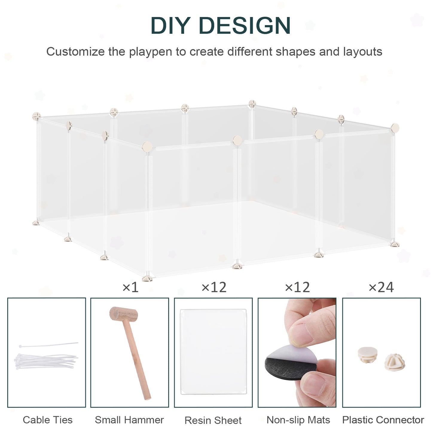 PawHut Pet Playpen DIY Small Animal Cage Open Enclosure Portable Plastic Fence 12 Panels for Hedgehog Guinea Pig White