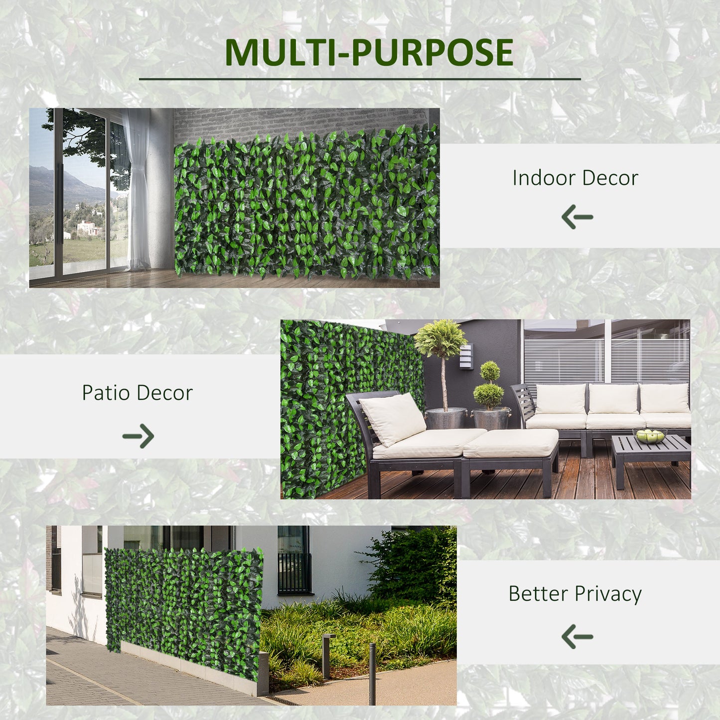 Outsunny Artificial Leaf Hedge Screen Privacy Fence Panel for Garden Outdoor Indoor Decor 3M x 1M Light Green and Dark Green