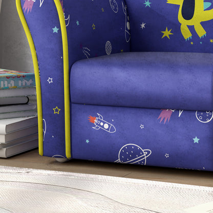 AIYAPLAY Kids Armchair with Planet Dinosaurs Design, Wooden Frame, for Bedroom, Playroom, Kids Room - Blue-Play Sofas-ChewyGames-ChewyGames