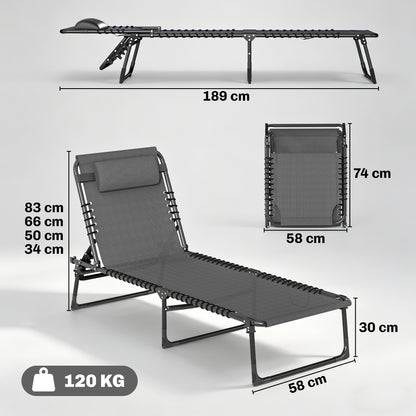 Outsunny Set of Two Folding Sun Loungers, with Four-Position Backs - Grey
