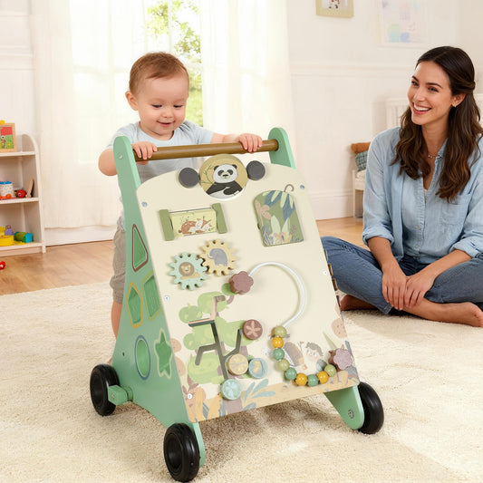 AIYAPLAY Wooden Baby Walker, Push Along Walker Toys with Speed Control, Xylophone, gears and Bead Maze, Green--ChewyGames-AIYAPLAY