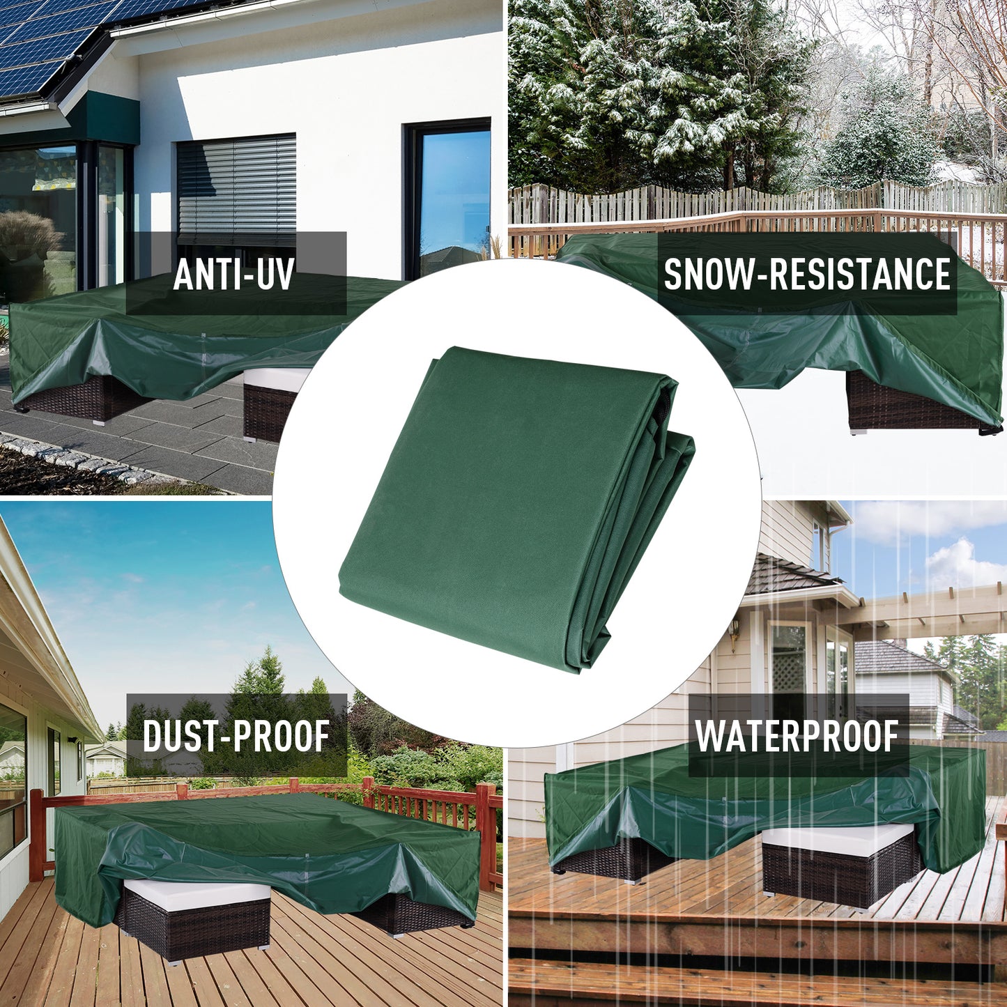 Outsunny Outdoor Garden Furniture Cover Waterproof, Anti-UV 600D Heavy Duty Oxford Fabric Patio Furniture Cover for Rectangular Sofa Table Set, Green, 210 x 140 x 80 cm
