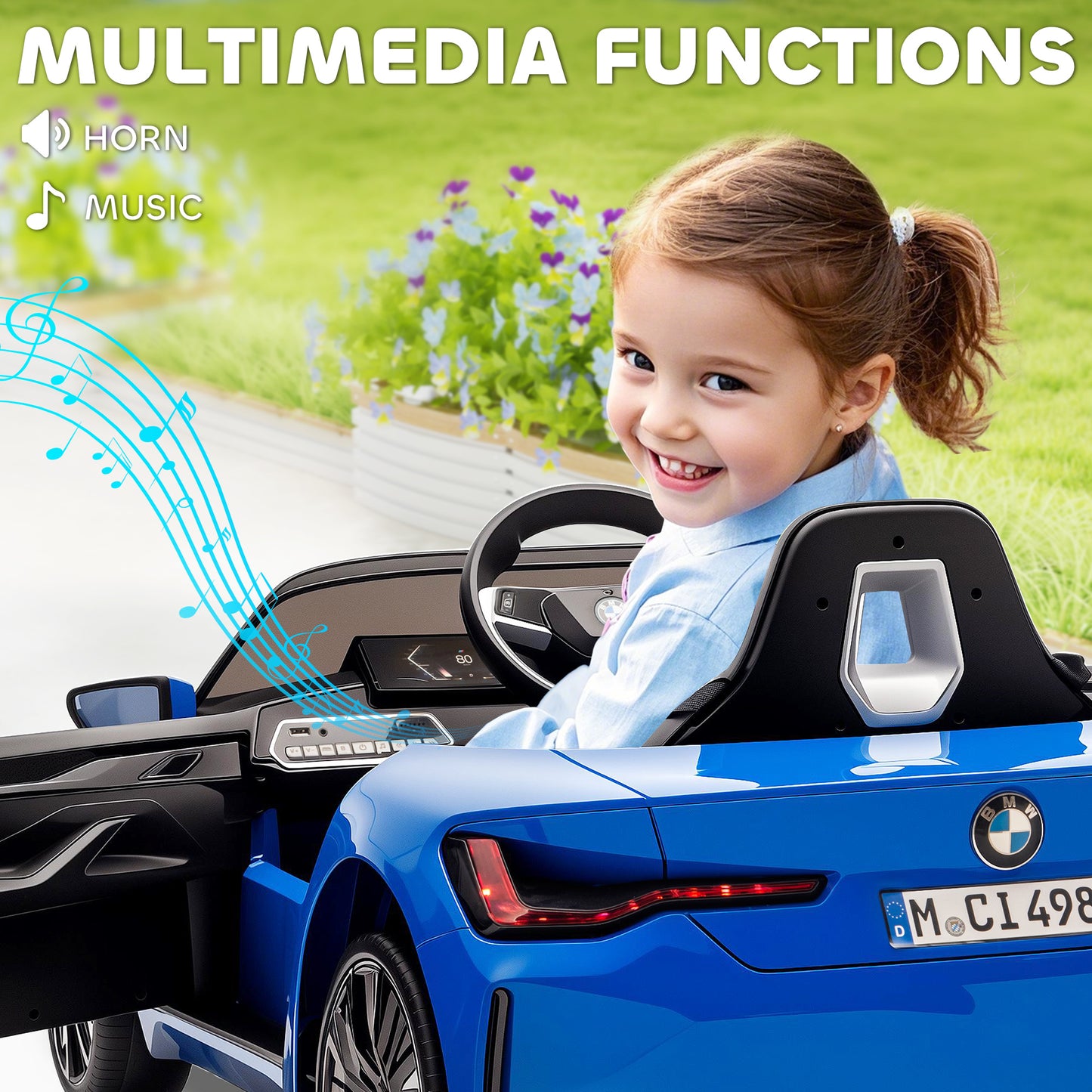 HOMCOM BMW i4 Licensed 12V Kids Electric Ride-On Car, Blue