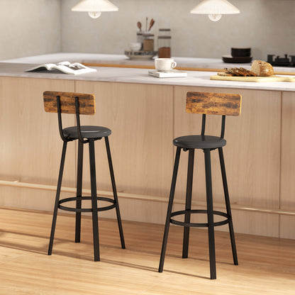 HOMCOM Set of Two Industrial-Style Bar Stools - Brown/Black
