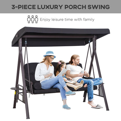 Outsunny 3 Seater Swing Chair Hammock Chair with Adjustable Canopy, Black