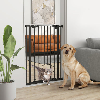 PawHut Extra Tall Pet Gate, Indoor Dog Safety Gate, with Cat Flap, Auto Close, 74-80cm Wide - Black--ChewyGames-ChewyGames