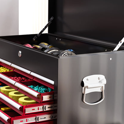 HOMCOM 14 Drawer, Two-Part Tool Storage Chest on Wheels - Red