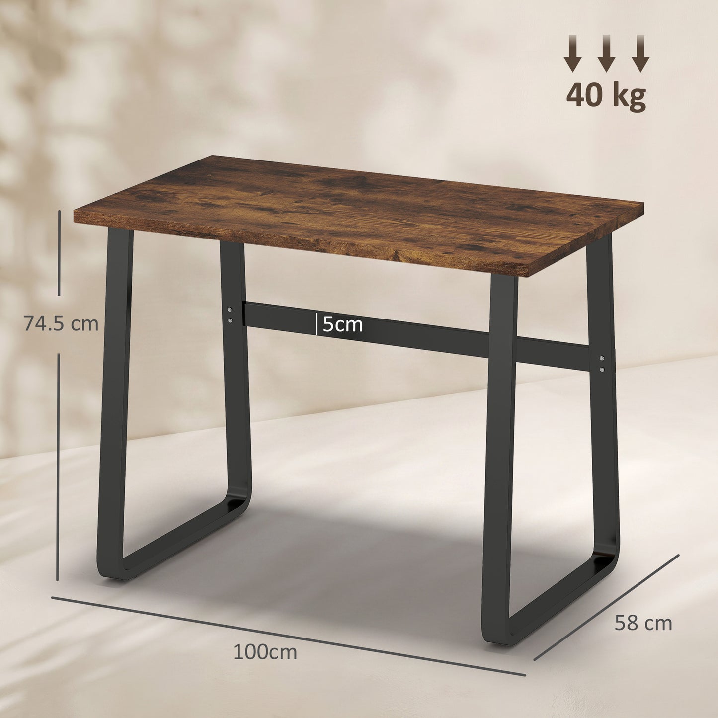 HOMCOM Industrial Writing Desk With Metal Legs, 100 x 58 x 74.5cm, Rustic Brown and Black