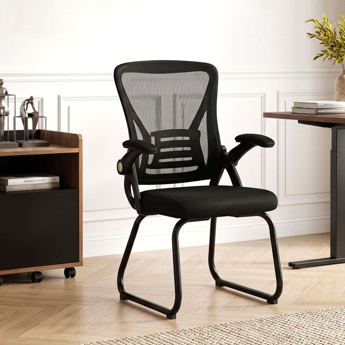 HOMCOM Office Chair, Ergonomic Desk Chair No Wheels with Mesh Backrest and Steel Legs for Home Conference Room, Black
