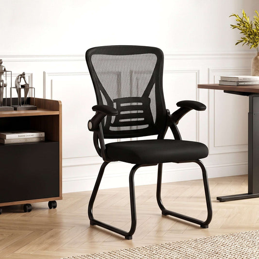 HOMCOM Office Chair, Ergonomic Desk Chair No Wheels with Mesh Backrest and Steel Legs for Home Conference Room, Black