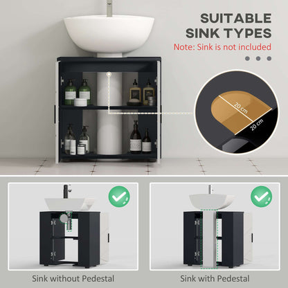 kleankin Pedestal Sink Bathroom Cabinet, Bathroom Vanity Unit with 20 x 20cm "U" Cut-Out and Adjustable Shelf, Light Grey
