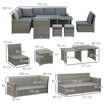 Outsunny Seven-Piece Rattan Garden Sofa Set, with Expanding Table - Grey--ChewyGames-ChewyGames