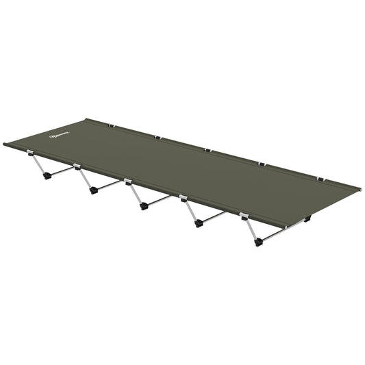 Outsunny Lightweight Camping Bed, Aluminium Portable Camp Cot w/ Strong Support 150kg and Carry Bag for Camping, Dark Green