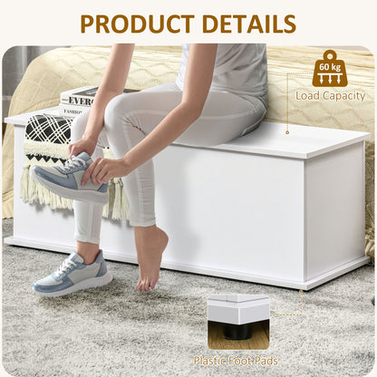 HOMCOM 113L Storage Chest, Storage Box with Flip-Top Lid and 2 Safety Hinges, Storage Trunk for Living Room, Entryway, 100 x 40 x 40 cm, White--ChewyGames-ChewyGames