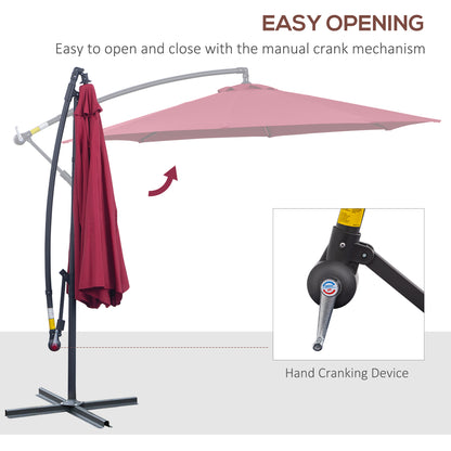 Outsunny 3m Water Resistant Terylene Hanging Parasol Wine Red