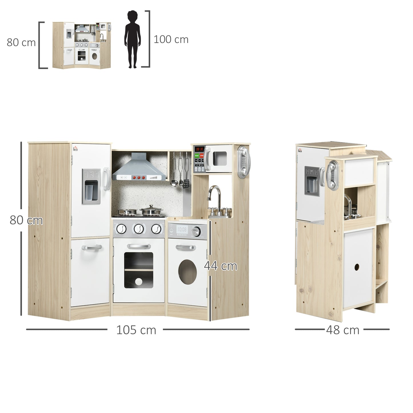 HOMCOM Kids Kitchen Playset, with Accessories, Storage Space--ChewyGames-ChewyGames