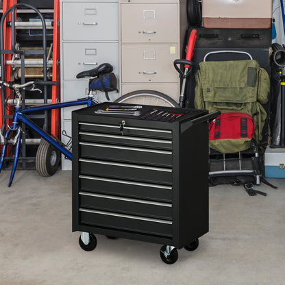 DURHAND 7-Drawer Tool Box on Wheels, Lockable Tool Cabinet with EVA Pat & Ball Bearing, Matte Black--ChewyGames-ChewyGames