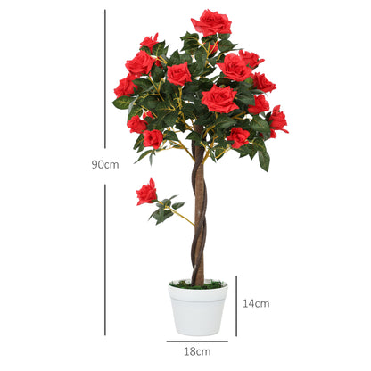Outsunny Set of 2 Artificial Plants White Rose Floral in Pot, Fake Plants for Home Indoor Decor, 90cm, Red--ChewyGames-ChewyGames